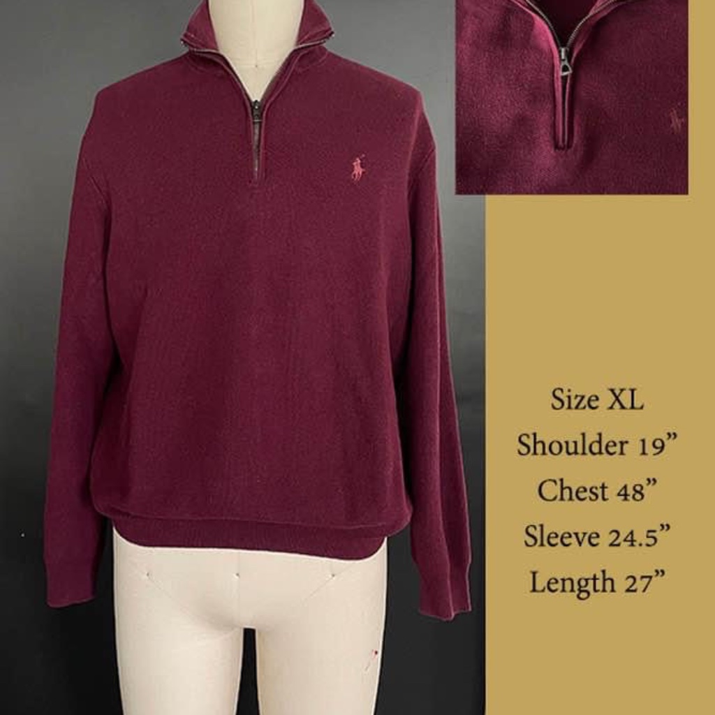 Polo Ralph Lauren Cotton Polo Men's Pullover Zip Sweater, Maroon, Xl